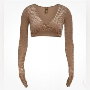17WI SKIMS Women’s Velvet Logo Crop Top with Glove Size 3X Color Chai Brown NWOT